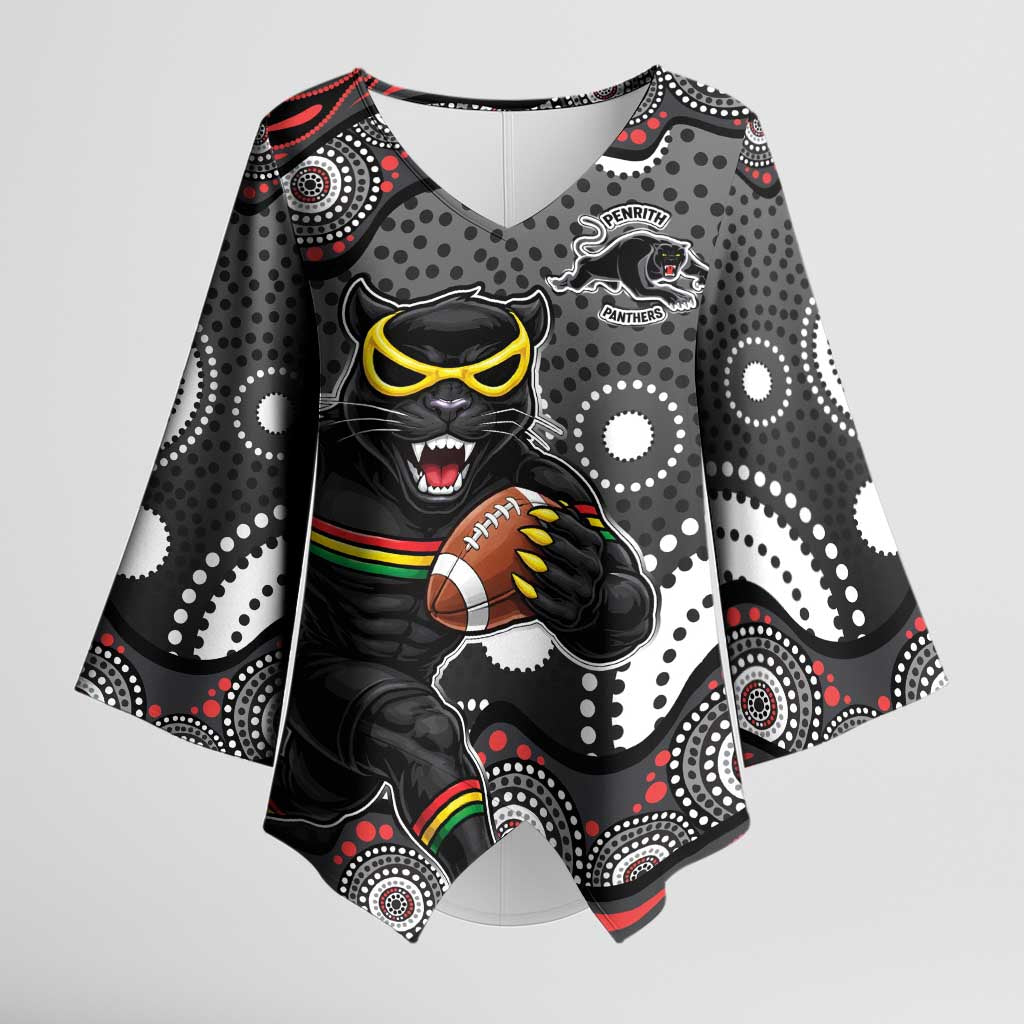 Penrith Panthers Kimono Sleeve Blouse Aboriginal Dot Pattern - Rugby Mascot Heritage Pride