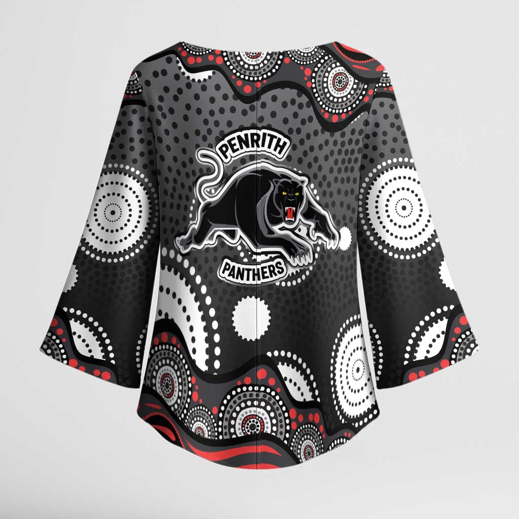 Penrith Panthers Kimono Sleeve Blouse Aboriginal Dot Pattern - Rugby Mascot Heritage Pride