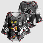 Penrith Panthers Kimono Sleeve Blouse Aboriginal Dot Pattern - Rugby Mascot Heritage Pride