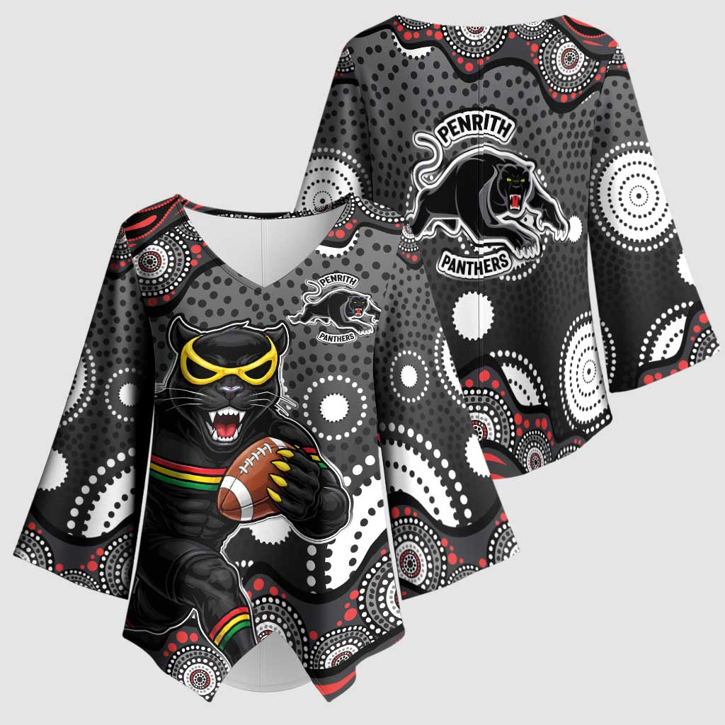Penrith Panthers Kimono Sleeve Blouse Aboriginal Dot Pattern - Rugby Mascot Heritage Pride