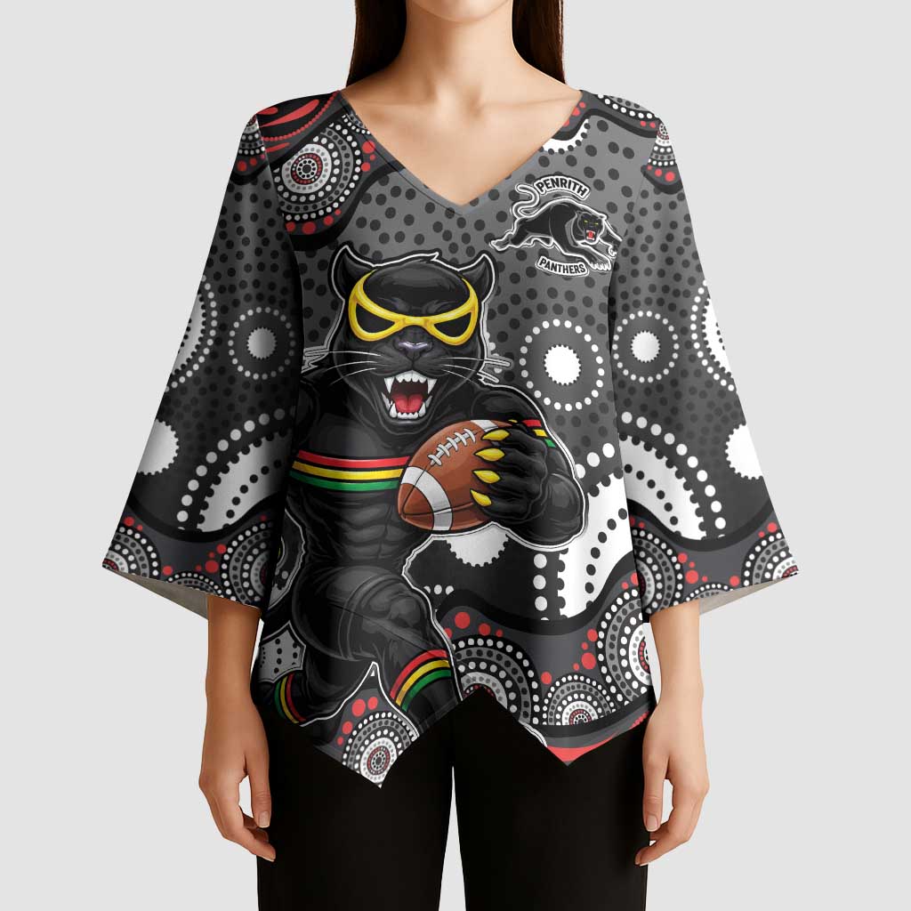 Penrith Panthers Kimono Sleeve Blouse Aboriginal Dot Pattern - Rugby Mascot Heritage Pride