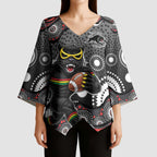 Penrith Panthers Kimono Sleeve Blouse Aboriginal Dot Pattern - Rugby Mascot Heritage Pride