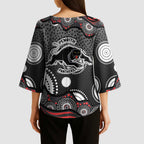 Penrith Panthers Kimono Sleeve Blouse Aboriginal Dot Pattern - Rugby Mascot Heritage Pride
