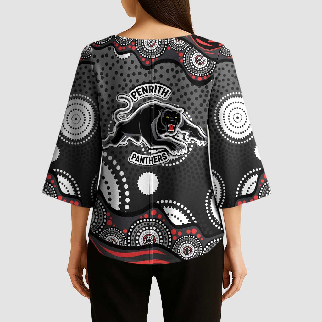 Penrith Panthers Kimono Sleeve Blouse Aboriginal Dot Pattern - Rugby Mascot Heritage Pride