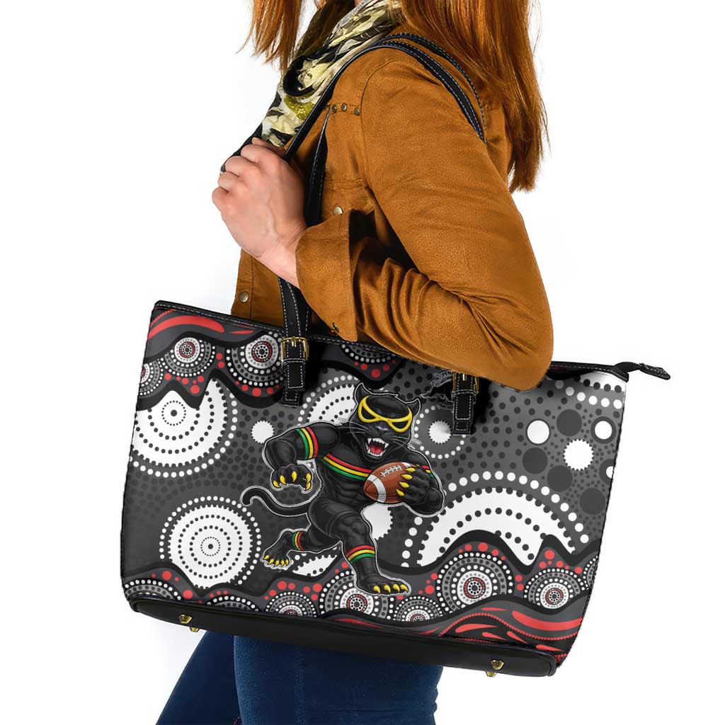 Penrith Panthers Leather Tote Bag Aboriginal Dot Pattern - Rugby Mascot Heritage Pride