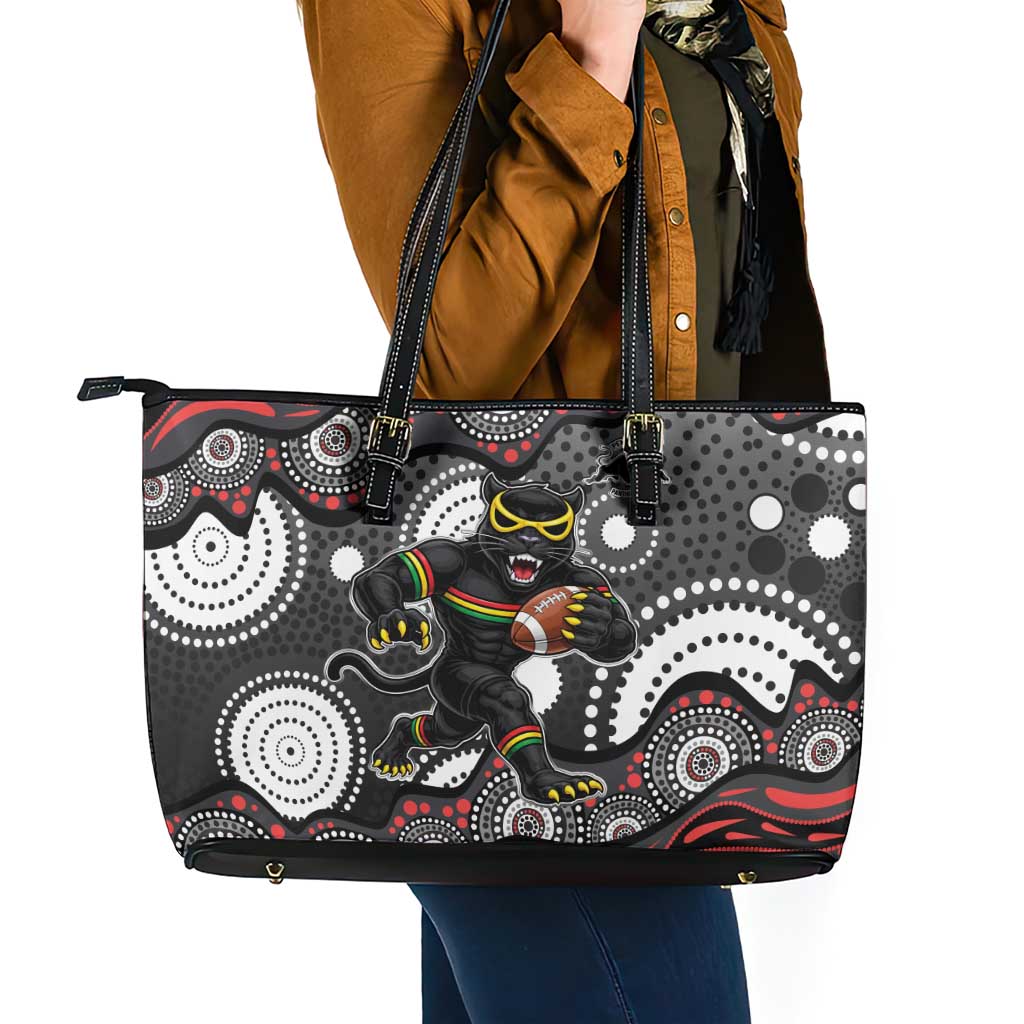 Penrith Panthers Leather Tote Bag Aboriginal Dot Pattern - Rugby Mascot Heritage Pride