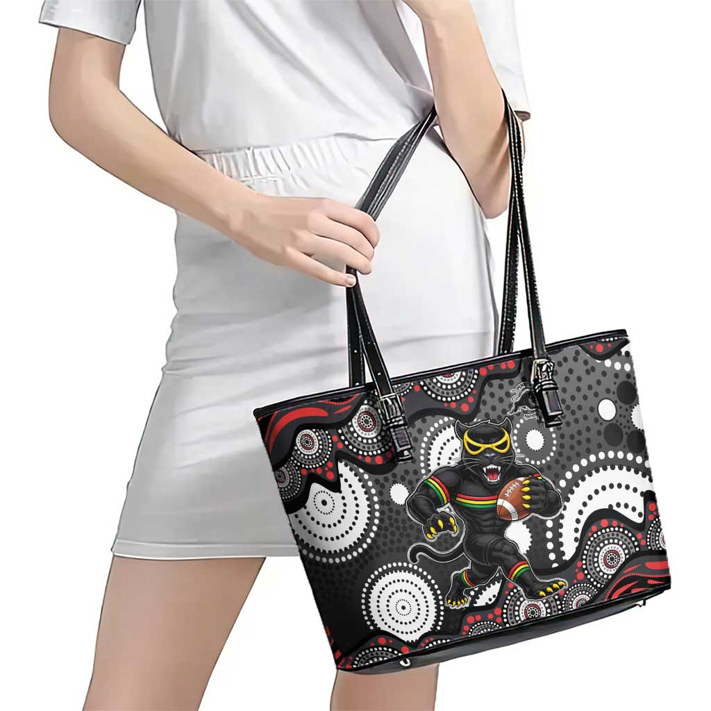 Penrith Panthers Leather Tote Bag Aboriginal Dot Pattern - Rugby Mascot Heritage Pride