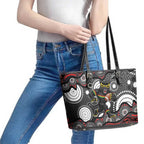 Penrith Panthers Leather Tote Bag Aboriginal Dot Pattern - Rugby Mascot Heritage Pride