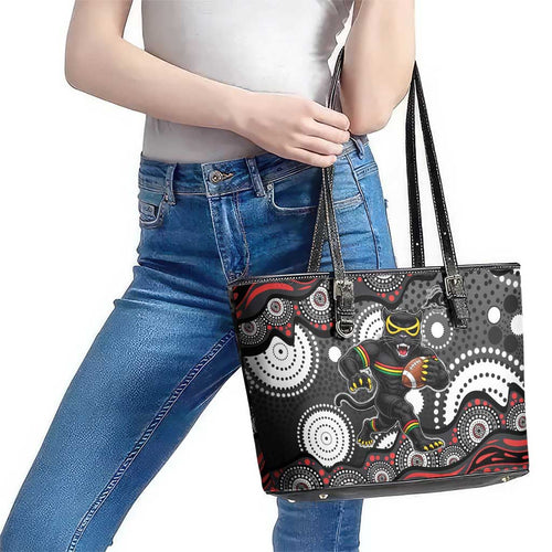 Penrith Panthers Leather Tote Bag Aboriginal Dot Pattern - Rugby Mascot Heritage Pride
