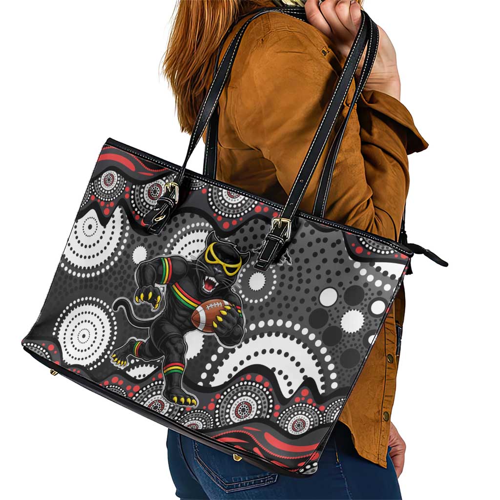 Penrith Panthers Leather Tote Bag Aboriginal Dot Pattern - Rugby Mascot Heritage Pride
