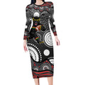 Penrith Panthers Long Sleeve Bodycon Dress Aboriginal Dot Pattern - Rugby Mascot Heritage Pride