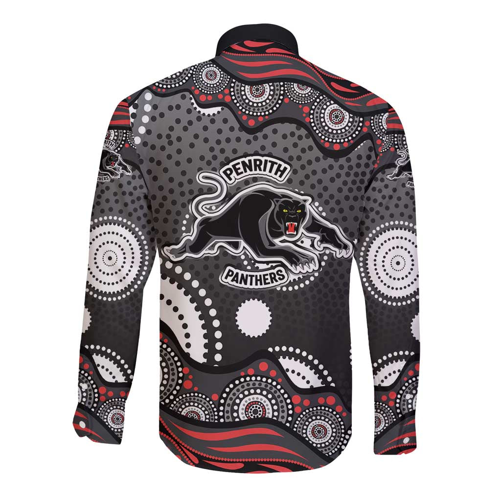 Penrith Panthers Long Sleeve Button Shirt Aboriginal Dot Pattern - Rugby Mascot Heritage Pride