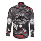 Penrith Panthers Long Sleeve Button Shirt Aboriginal Dot Pattern - Rugby Mascot Heritage Pride