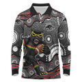 Penrith Panthers Long Sleeve Polo Shirt Aboriginal Dot Pattern - Rugby Mascot Heritage Pride