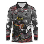Penrith Panthers Long Sleeve Polo Shirt Aboriginal Dot Pattern - Rugby Mascot Heritage Pride