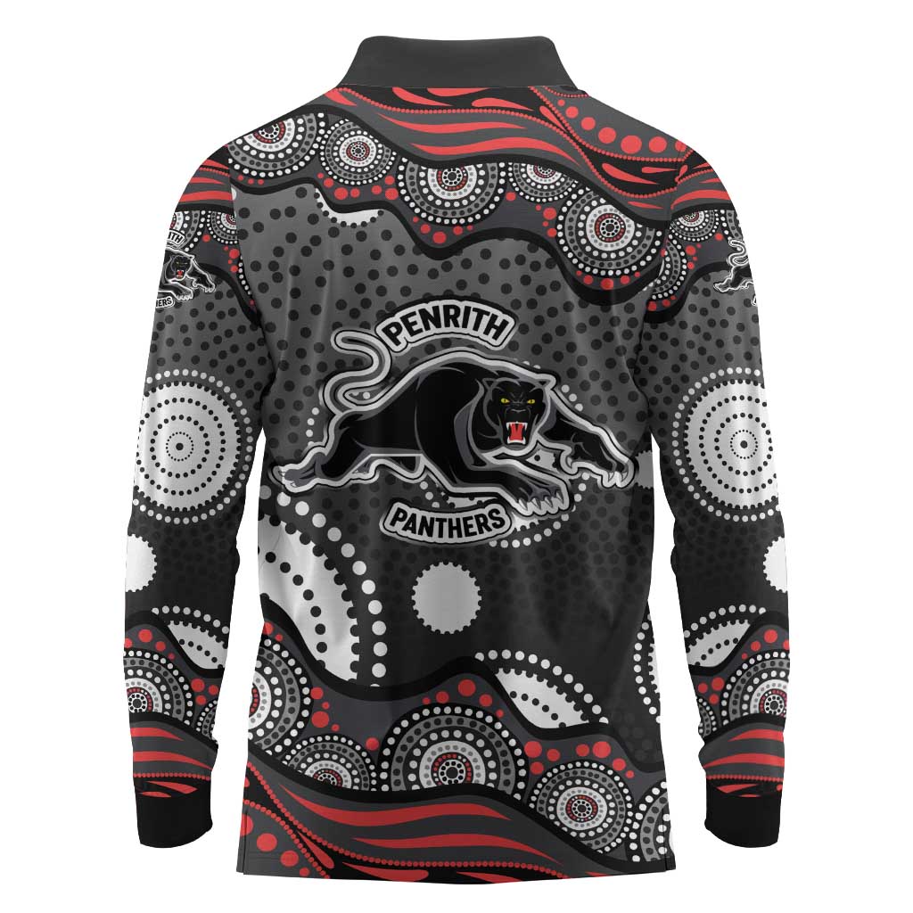 Penrith Panthers Long Sleeve Polo Shirt Aboriginal Dot Pattern - Rugby Mascot Heritage Pride