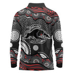 Penrith Panthers Long Sleeve Polo Shirt Aboriginal Dot Pattern - Rugby Mascot Heritage Pride