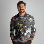 Penrith Panthers Long Sleeve Polo Shirt Aboriginal Dot Pattern - Rugby Mascot Heritage Pride
