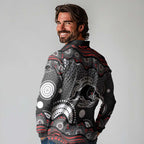 Penrith Panthers Long Sleeve Polo Shirt Aboriginal Dot Pattern - Rugby Mascot Heritage Pride