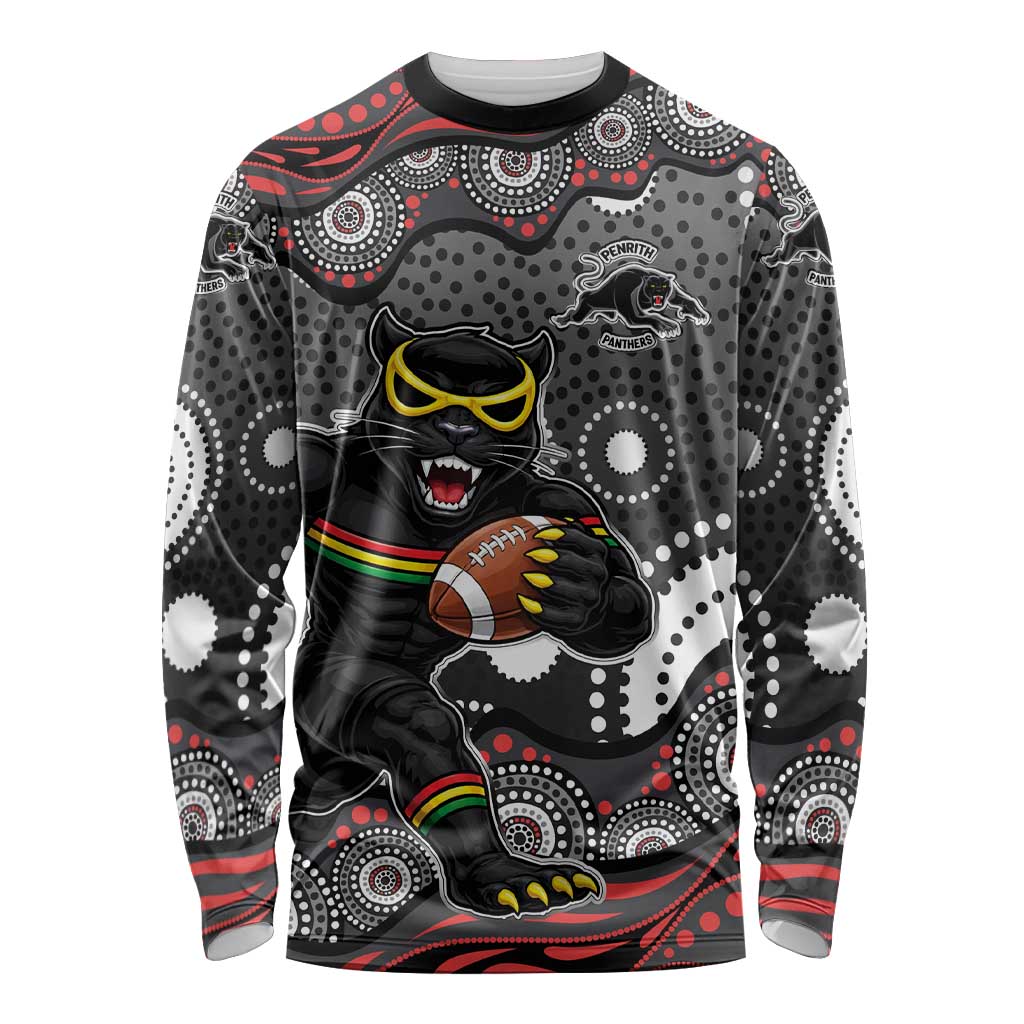 Penrith Panthers Long Sleeve Shirt Aboriginal Dot Pattern - Rugby Mascot Heritage Pride