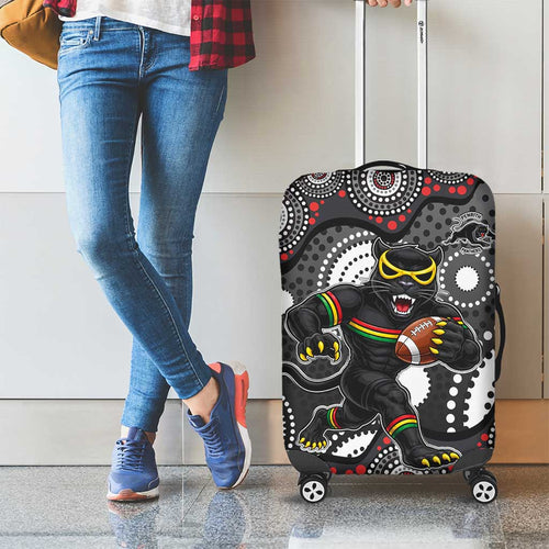 Penrith Panthers Luggage Cover Aboriginal Dot Pattern - Rugby Mascot Heritage Pride