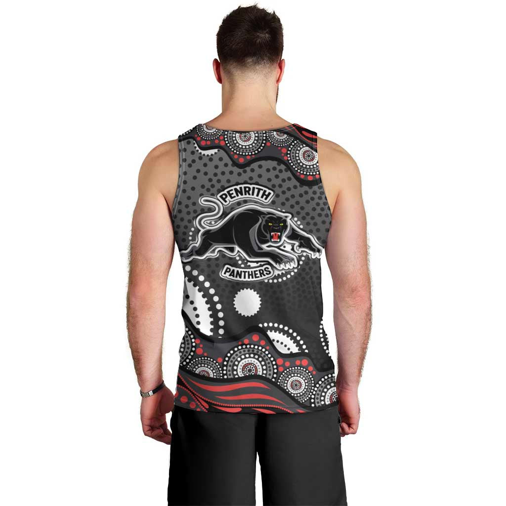 Penrith Panthers Men Tank Top Aboriginal Dot Pattern - Rugby Mascot Heritage Pride