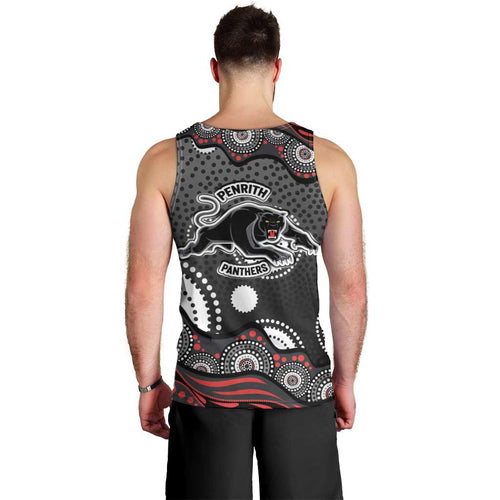 Penrith Panthers Men Tank Top Aboriginal Dot Pattern - Rugby Mascot Heritage Pride