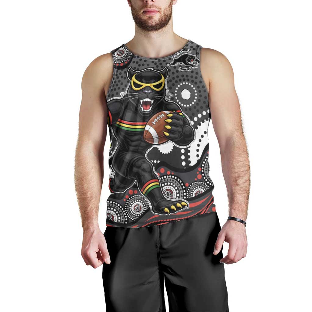 Penrith Panthers Men Tank Top Aboriginal Dot Pattern - Rugby Mascot Heritage Pride