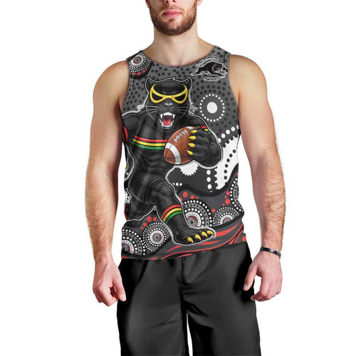 Penrith Panthers Men Tank Top Aboriginal Dot Pattern - Rugby Mascot Heritage Pride