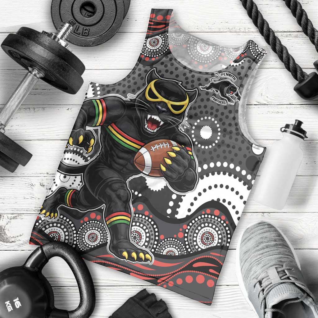 Penrith Panthers Men Tank Top Aboriginal Dot Pattern - Rugby Mascot Heritage Pride