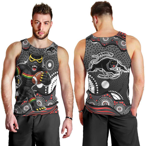 Penrith Panthers Men Tank Top Aboriginal Dot Pattern - Rugby Mascot Heritage Pride