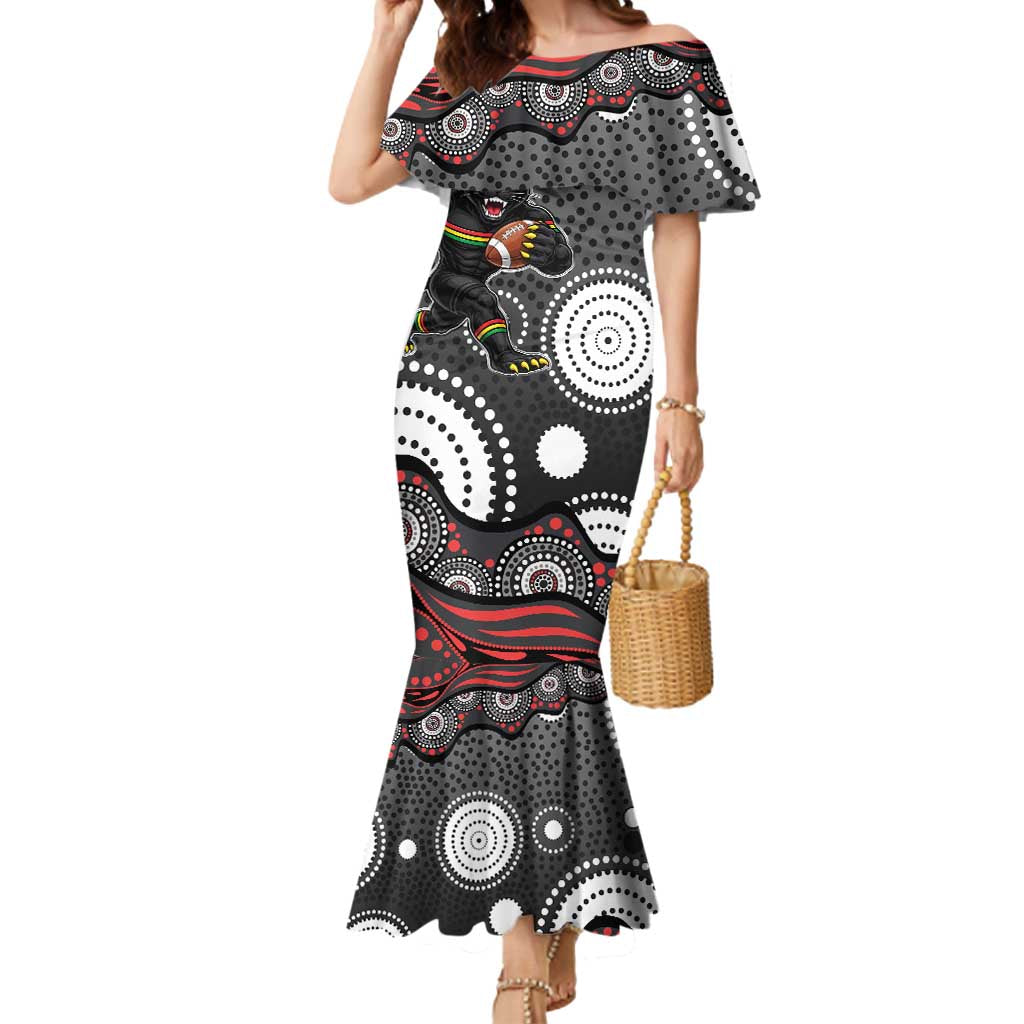 Penrith Panthers Mermaid Dress Aboriginal Dot Pattern - Rugby Mascot Heritage Pride