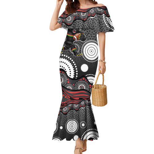 Penrith Panthers Mermaid Dress Aboriginal Dot Pattern - Rugby Mascot Heritage Pride