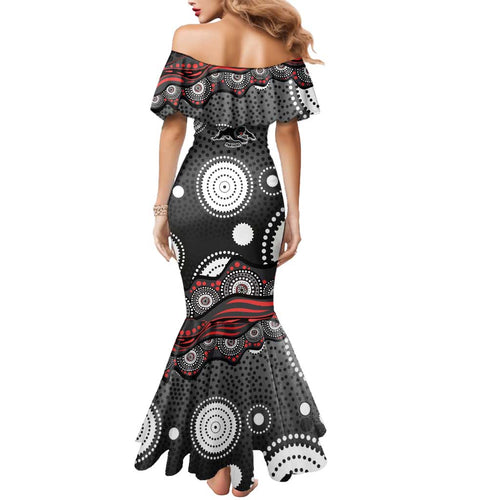Penrith Panthers Mermaid Dress Aboriginal Dot Pattern - Rugby Mascot Heritage Pride