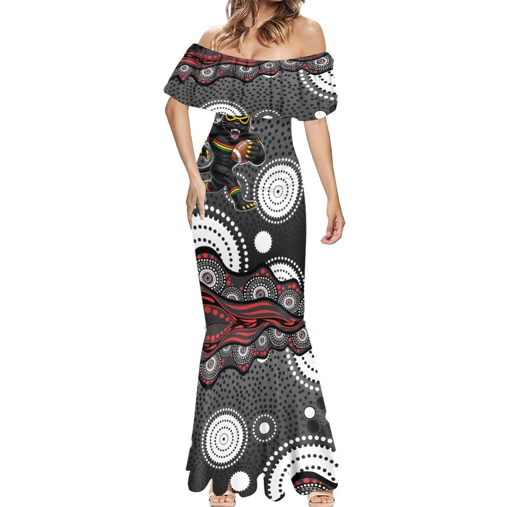 Penrith Panthers Mermaid Dress Aboriginal Dot Pattern - Rugby Mascot Heritage Pride