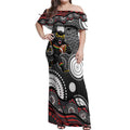 Penrith Panthers Off Shoulder Maxi Dress Aboriginal Dot Pattern - Rugby Mascot Heritage Pride