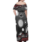 Penrith Panthers Off Shoulder Maxi Dress Aboriginal Dot Pattern - Rugby Mascot Heritage Pride