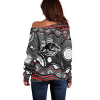 Penrith Panthers Off Shoulder Sweater Aboriginal Dot Pattern - Rugby Mascot Heritage Pride