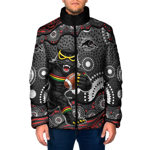 Penrith Panthers Padded Jacket Aboriginal Dot Pattern - Rugby Mascot Heritage Pride
