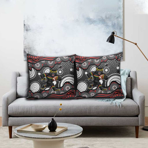 Penrith Panthers Pillow Cover Aboriginal Dot Pattern - Rugby Mascot Heritage Pride