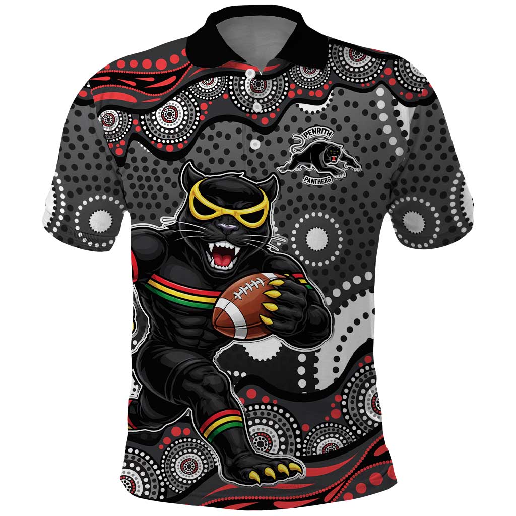 Penrith Panthers Polo Shirt Aboriginal Dot Pattern - Rugby Mascot Heritage Pride