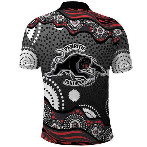 Penrith Panthers Polo Shirt Aboriginal Dot Pattern - Rugby Mascot Heritage Pride
