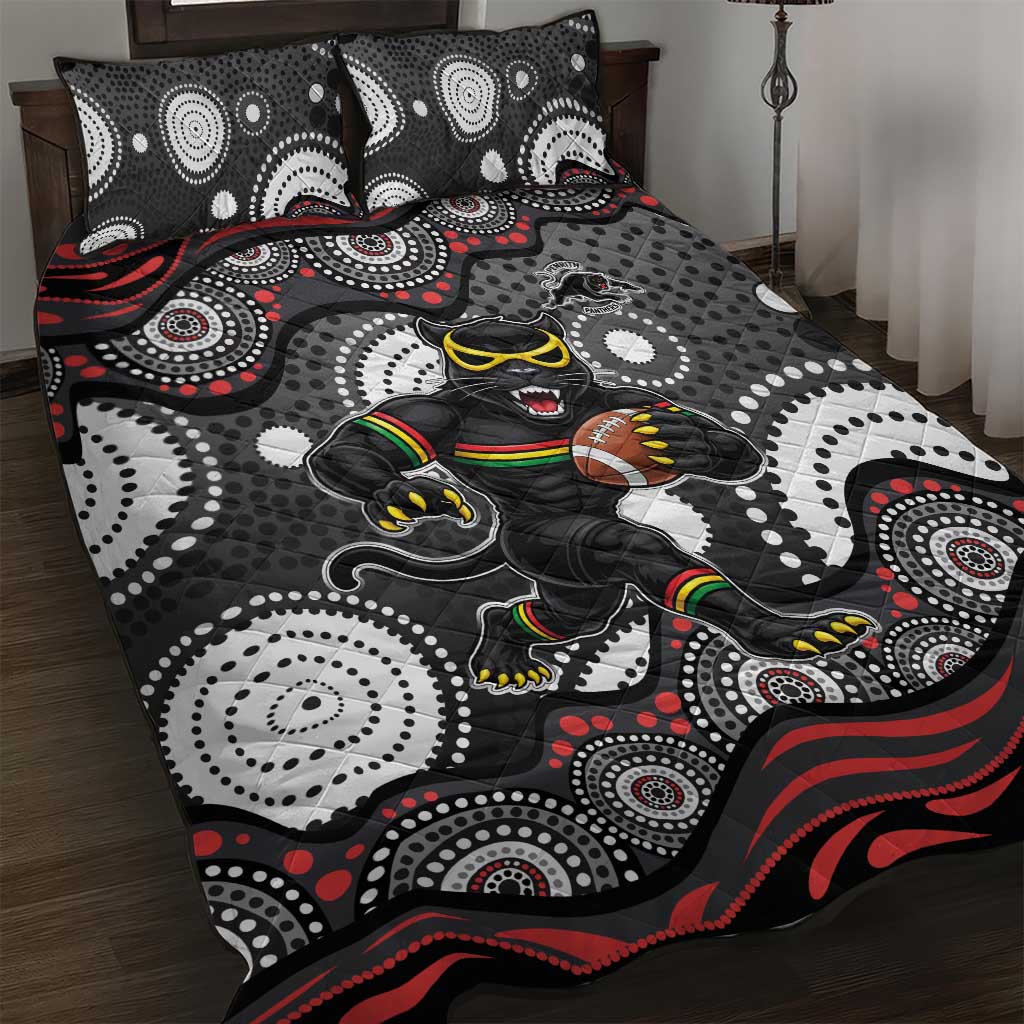Penrith Panthers Quilt Bed Set Aboriginal Dot Pattern - Rugby Mascot Heritage Pride