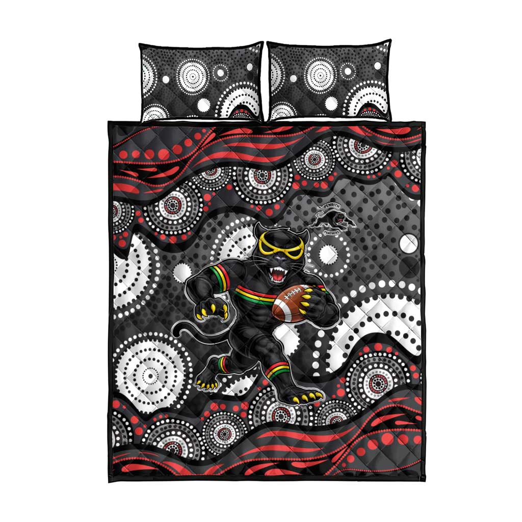 Penrith Panthers Quilt Bed Set Aboriginal Dot Pattern - Rugby Mascot Heritage Pride