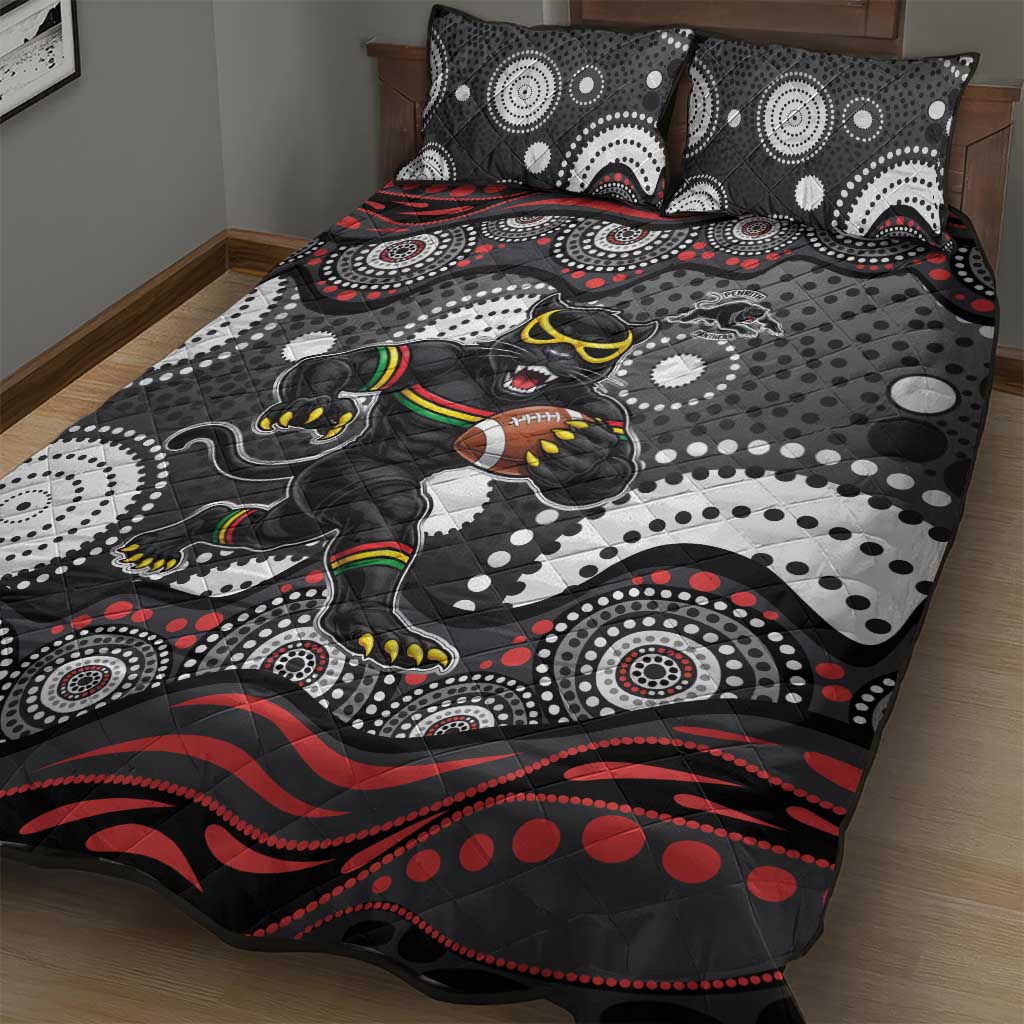 Penrith Panthers Quilt Bed Set Aboriginal Dot Pattern - Rugby Mascot Heritage Pride