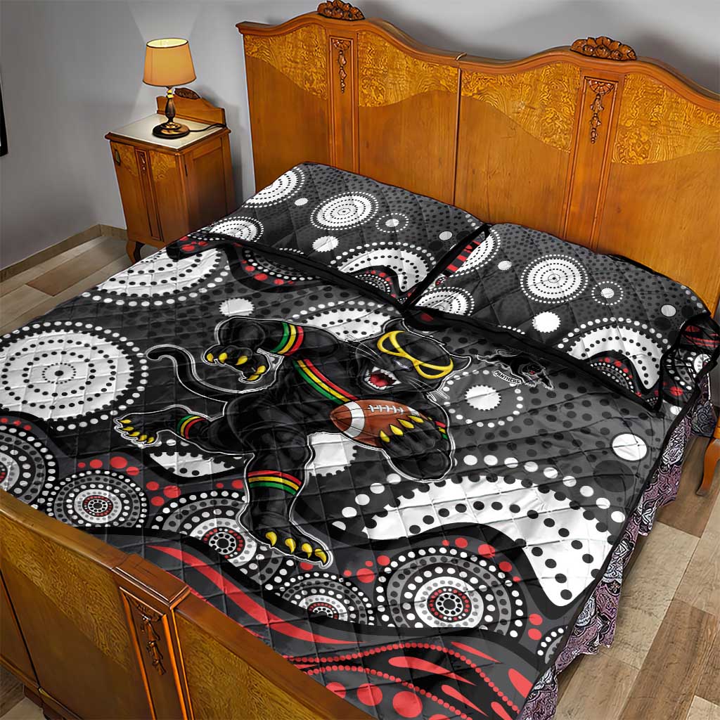 Penrith Panthers Quilt Bed Set Aboriginal Dot Pattern - Rugby Mascot Heritage Pride