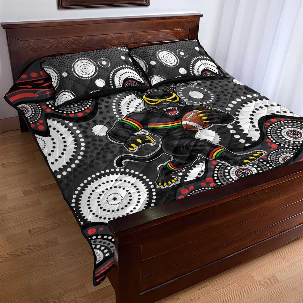Penrith Panthers Quilt Bed Set Aboriginal Dot Pattern - Rugby Mascot Heritage Pride