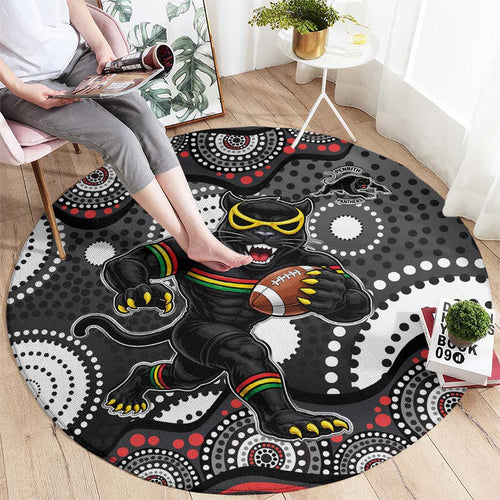 Penrith Panthers Round Carpet Aboriginal Dot Pattern - Rugby Mascot Heritage Pride