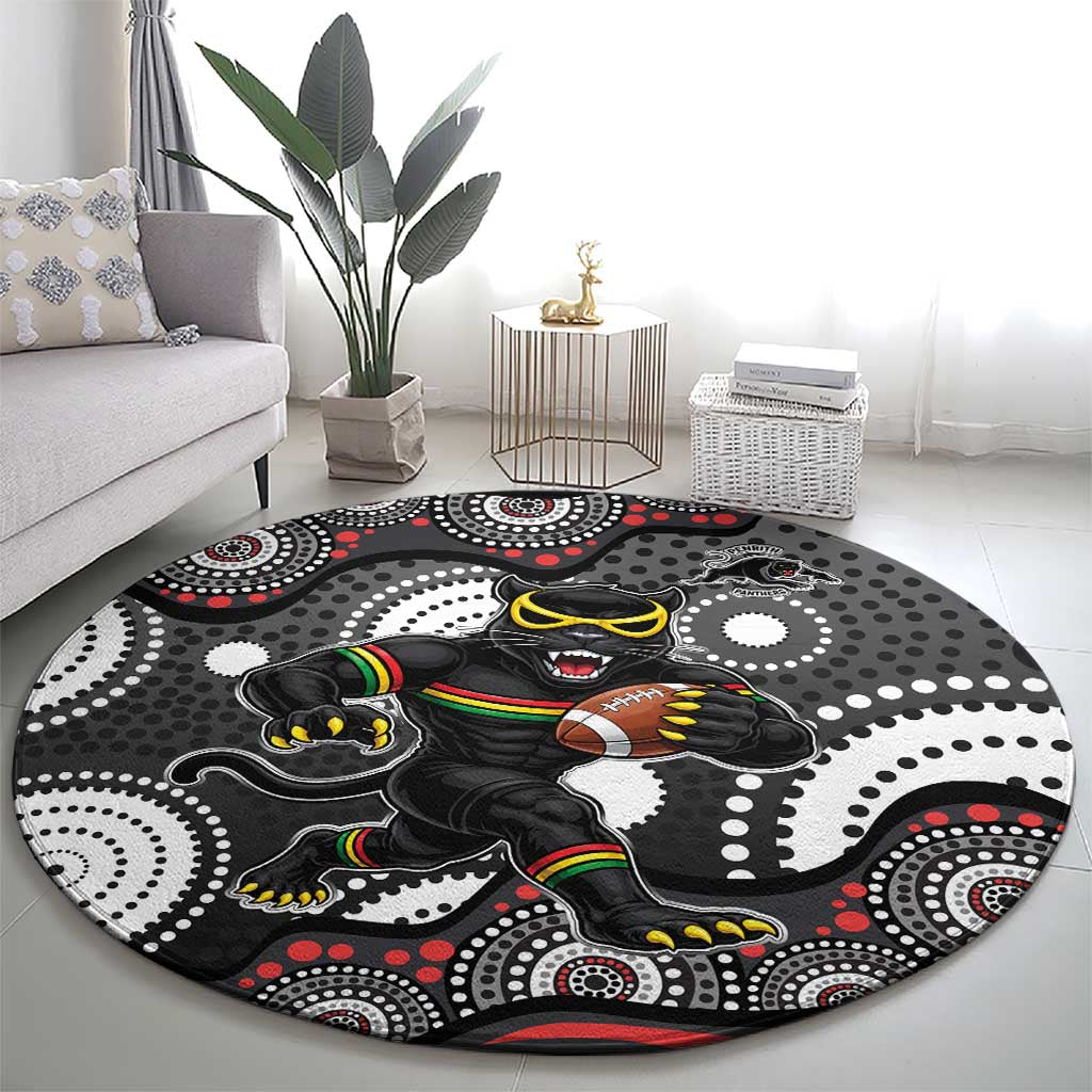 Penrith Panthers Round Carpet Aboriginal Dot Pattern - Rugby Mascot Heritage Pride