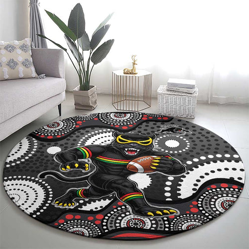 Penrith Panthers Round Carpet Aboriginal Dot Pattern - Rugby Mascot Heritage Pride